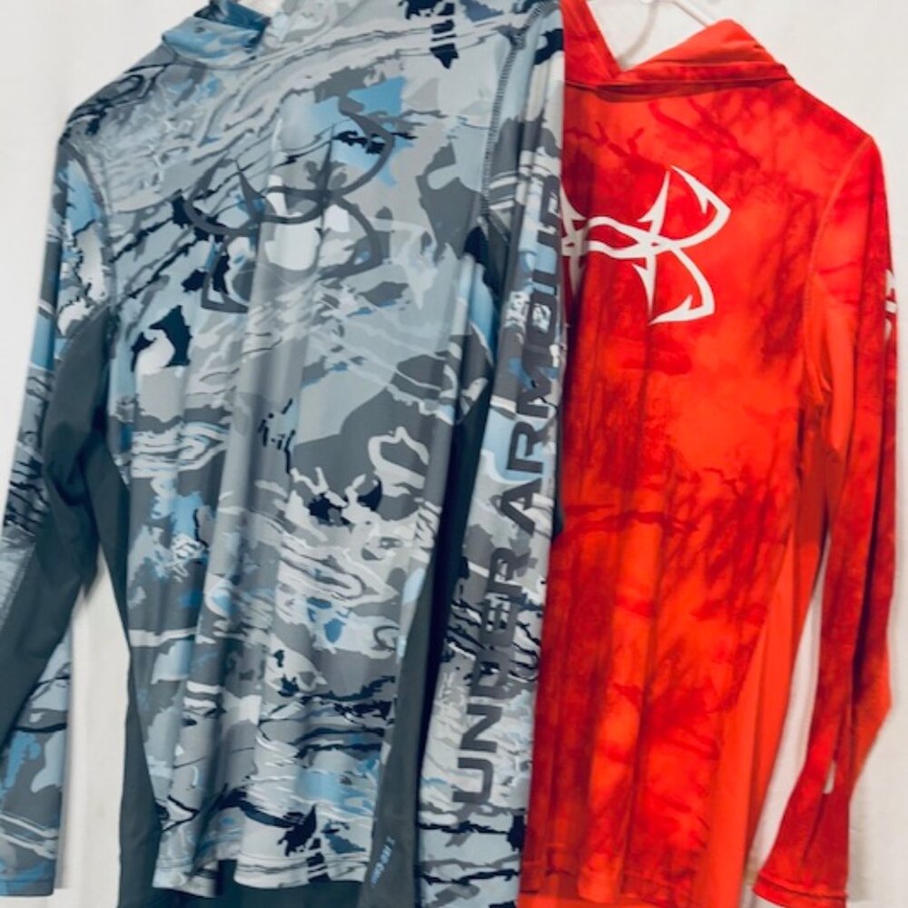 TWO - Under Armour Long Sleeved Iso-Chill Hooded Fish/Swim Shirts w/UPF 50+